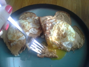 I know some people hate eggs over easy, but I like 'em runny!